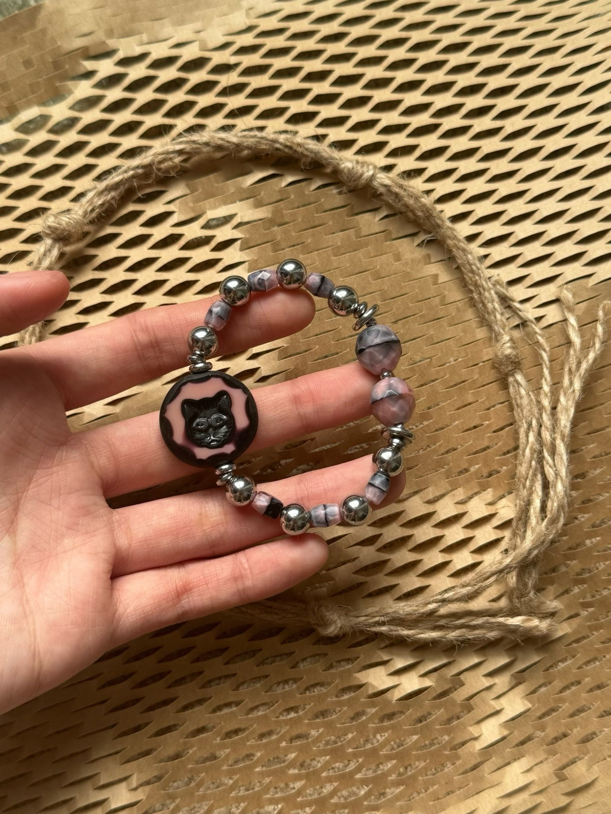 Black Cat Beaded Stretch Bracelet