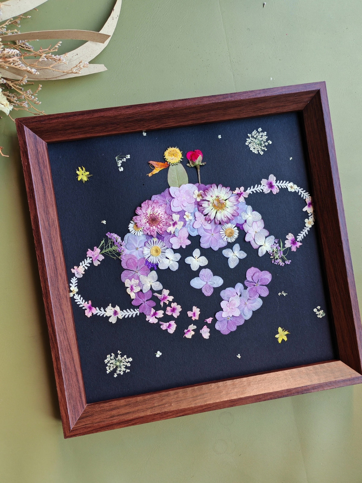 Pressed Flower Planet Art in Wood Frame