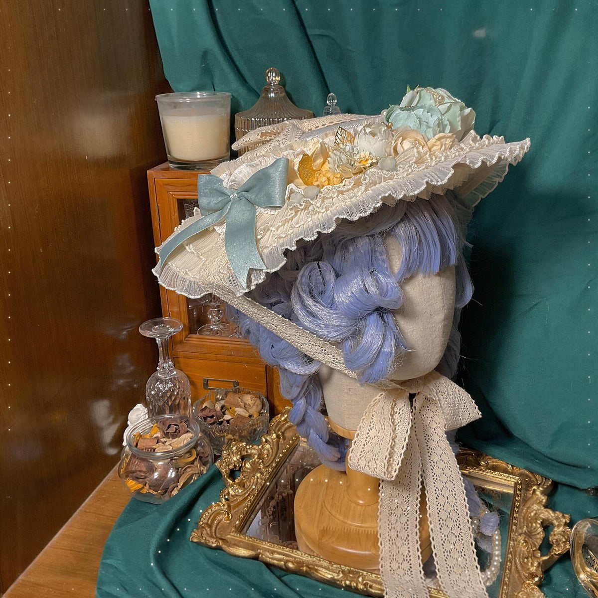 Lolita Flat Hat with Floral Embellishments