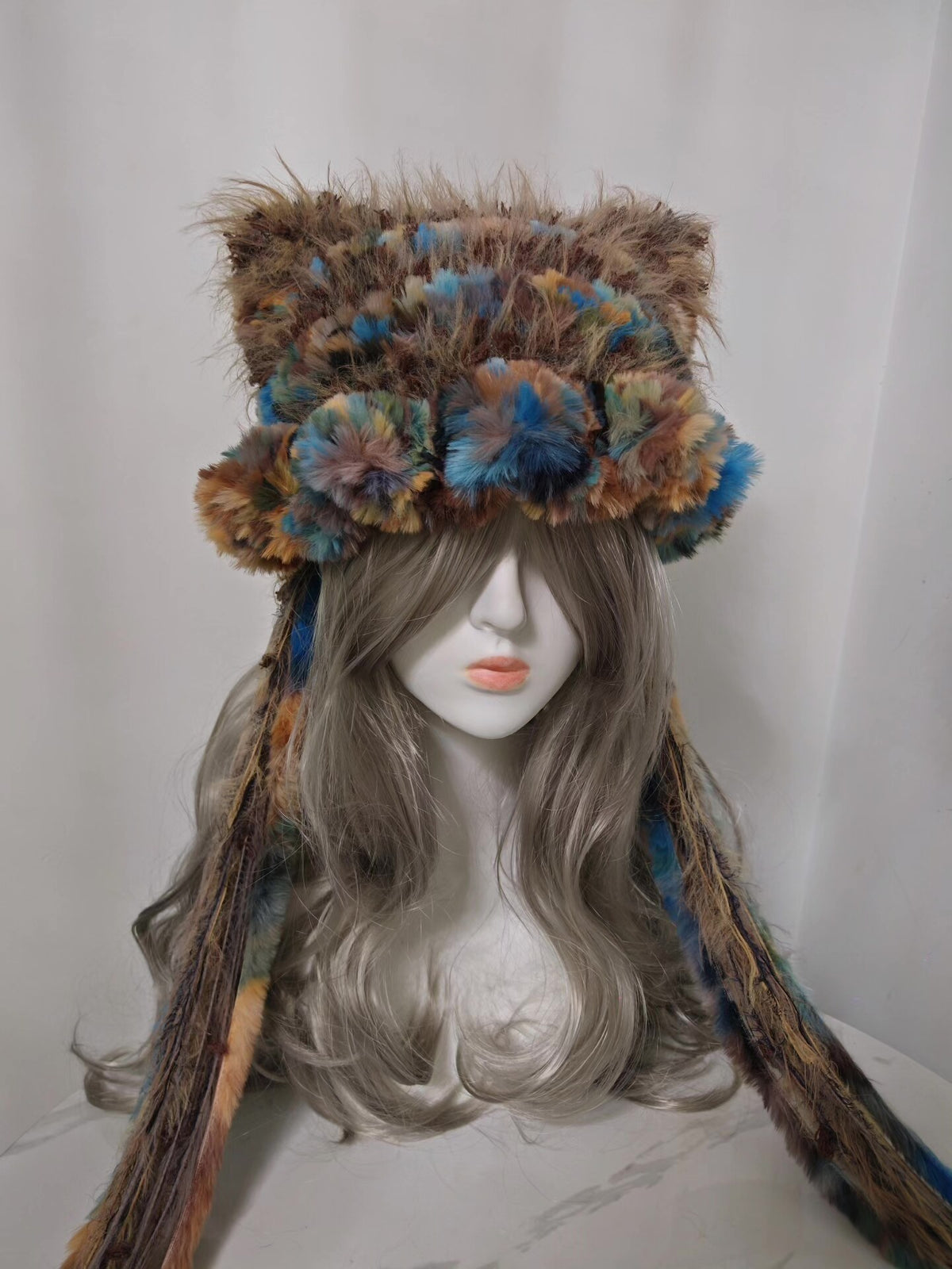 Dunhuang Brown Blue Cat Ear Hat