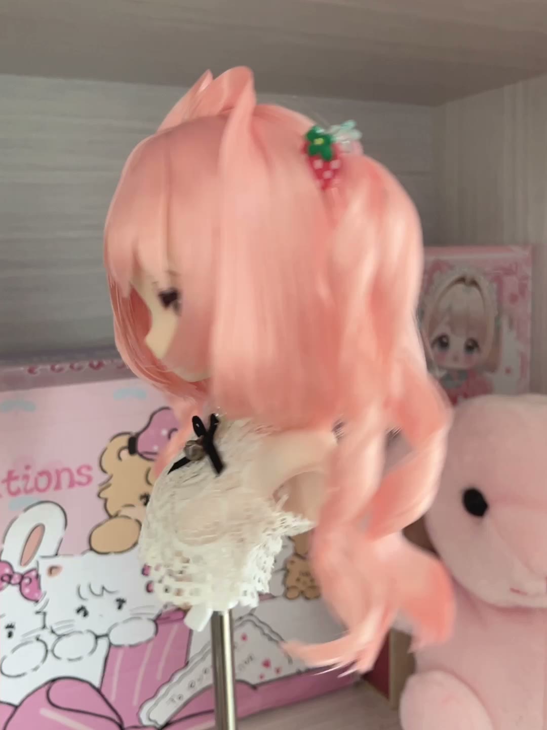 Pink Twin Tail Doll Wig with Strawberry Accessories