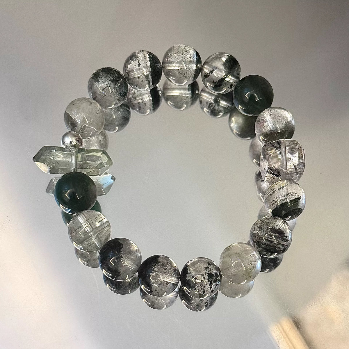 Green Phantom Quartz Beaded Bracelet 11mm