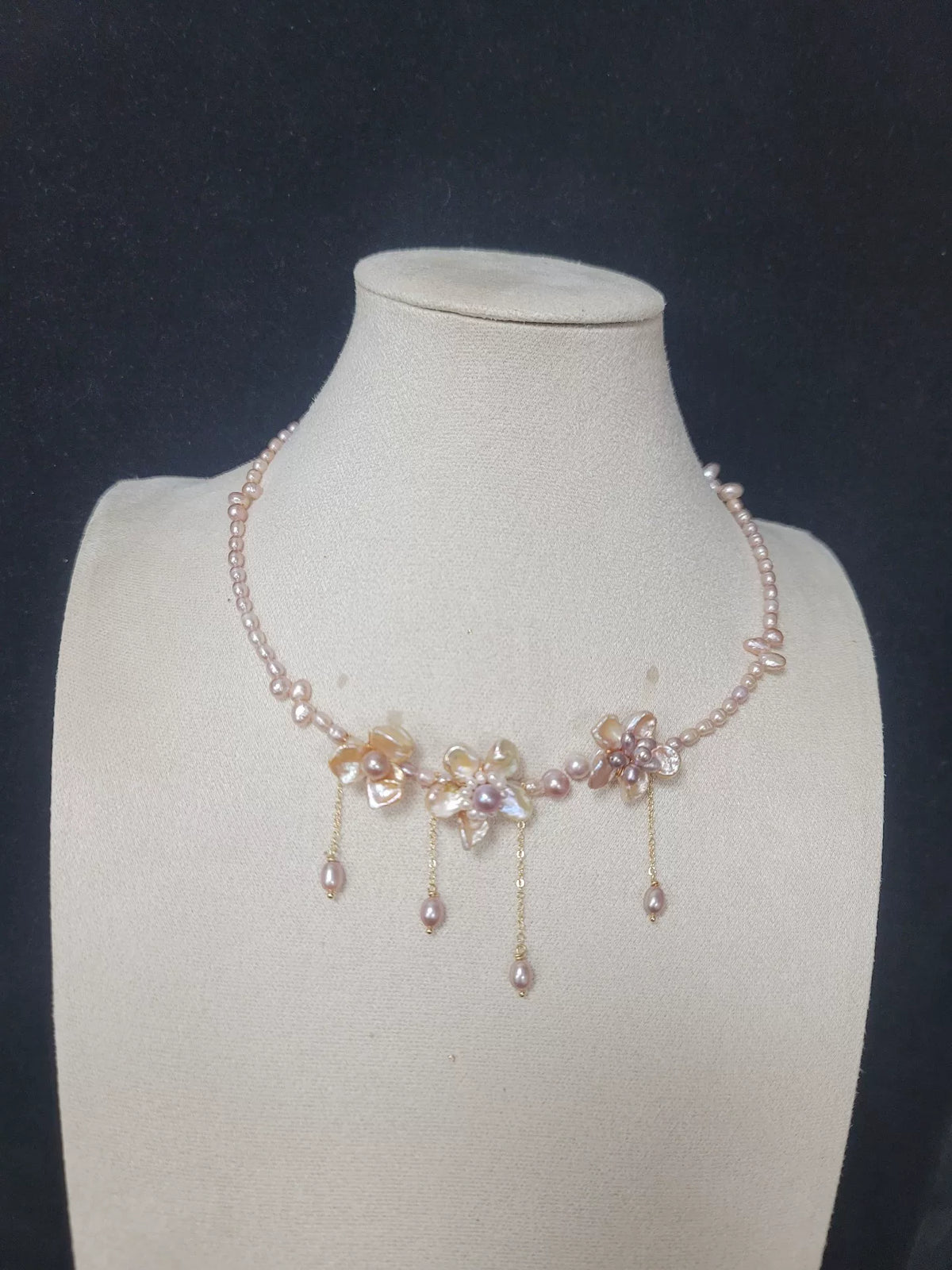 Pink Freshwater Pearl Floral Necklace