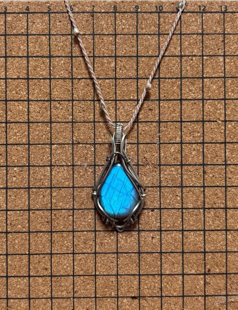 Labradorite Teardrop Necklace Wire Wrapped