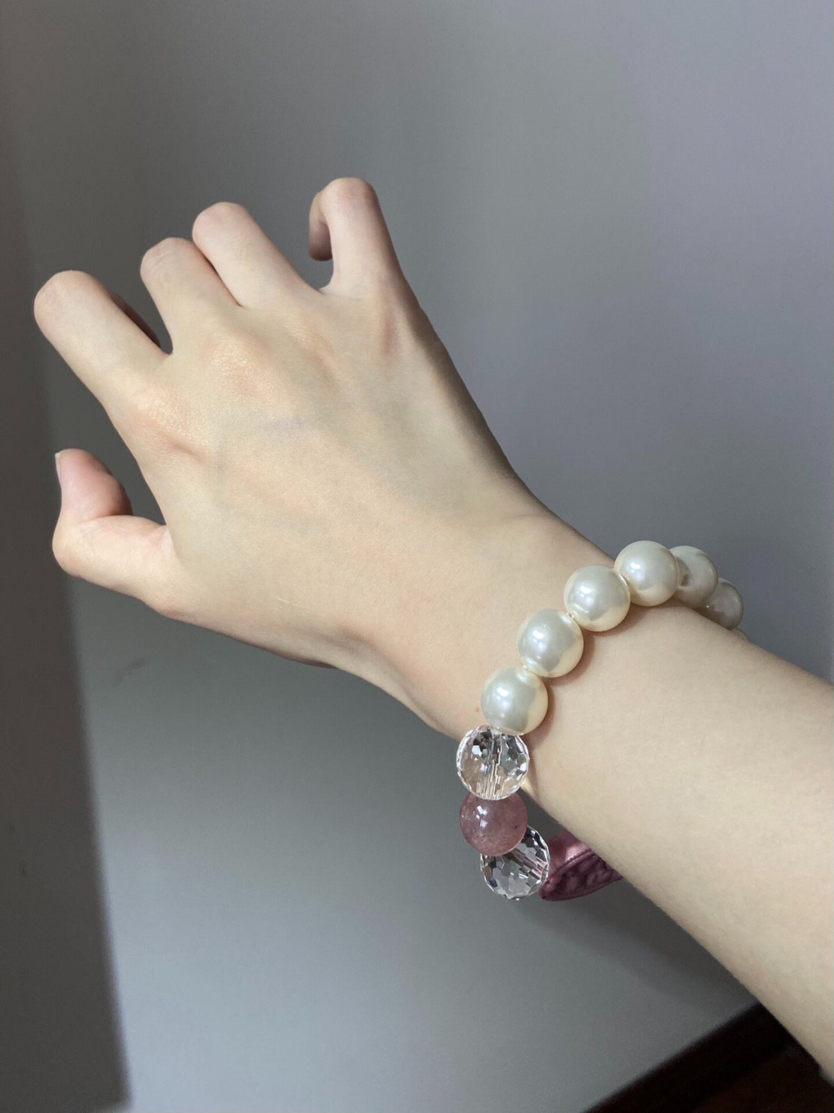 Rose Quartz Crystal Pearl Beaded Bracelet