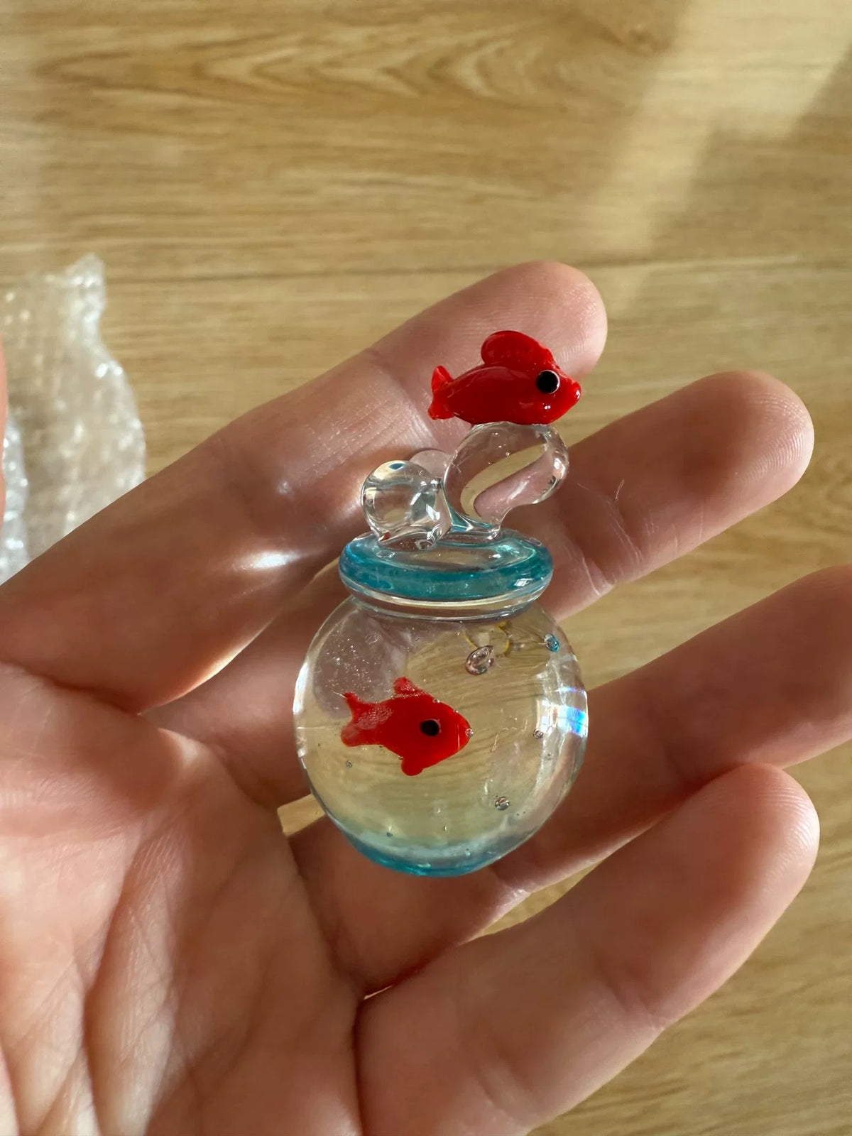 Handmade Glass Fish Bowl Leaping Fish Figurine