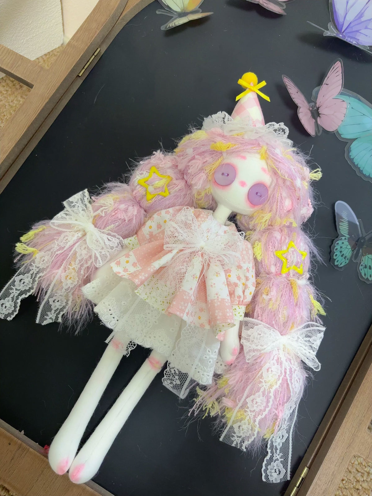 Handmade Button Eyed Art Doll 31cm