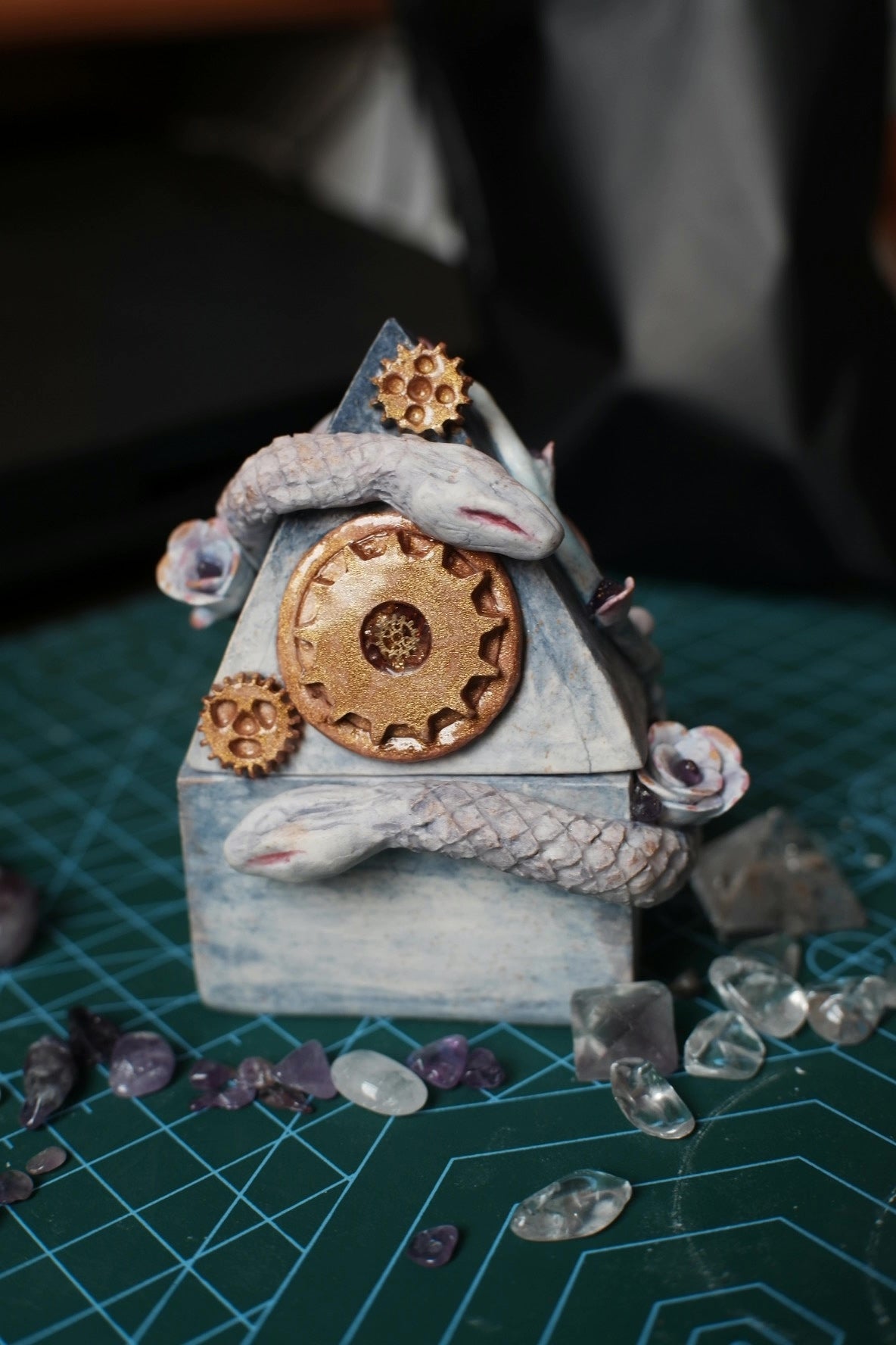 Wheel of Fortune Ring Box with Snake Sculpture