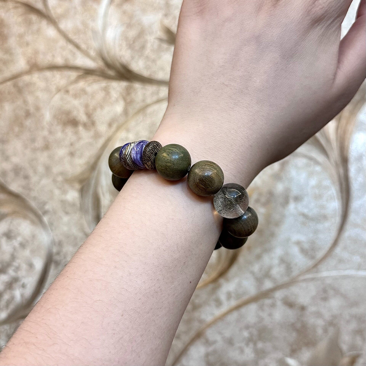 Green Sandalwood Gemstone Beaded Bracelet
