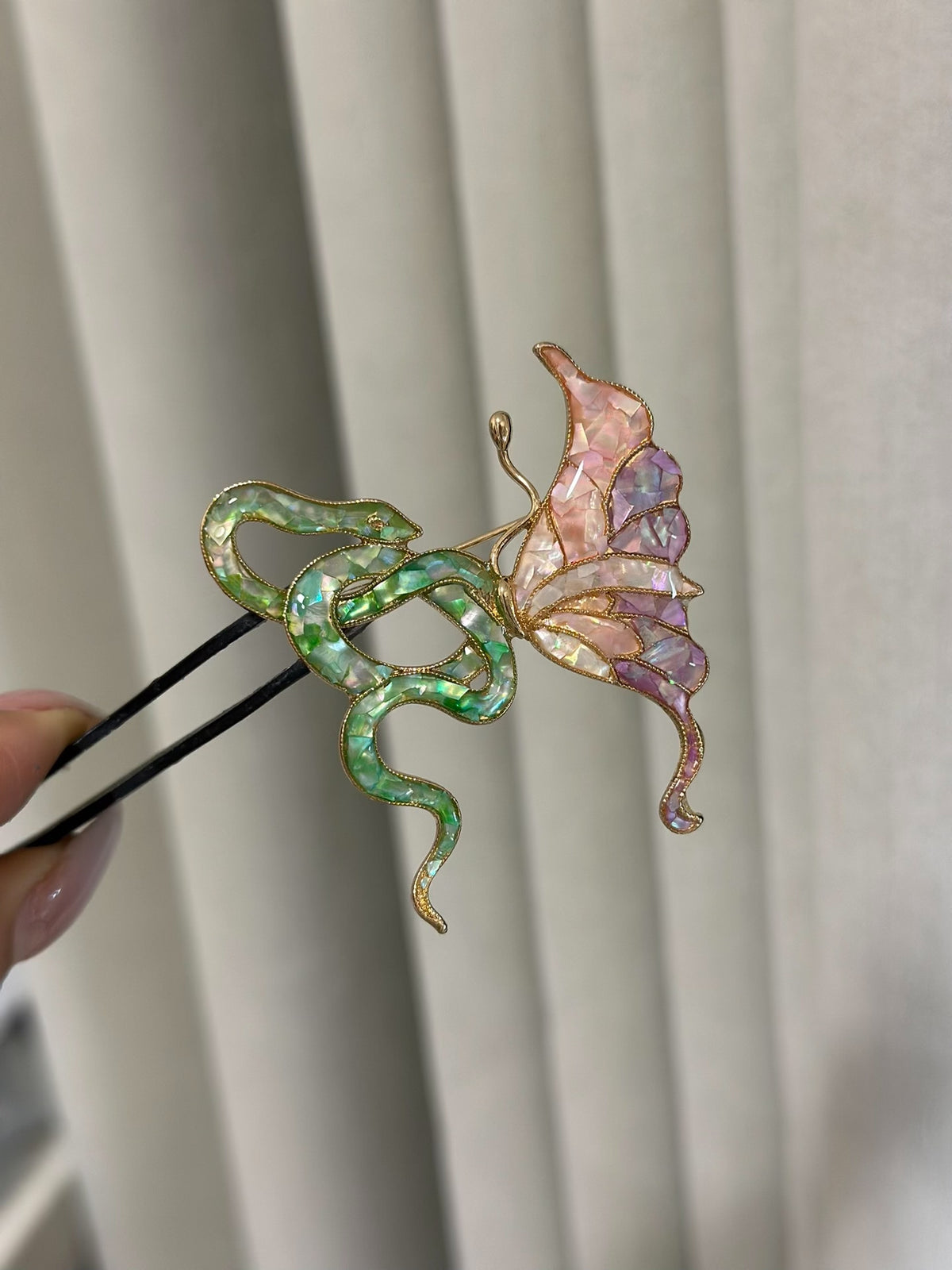 Mother-of-Pearl Snake Butterfly Brooch