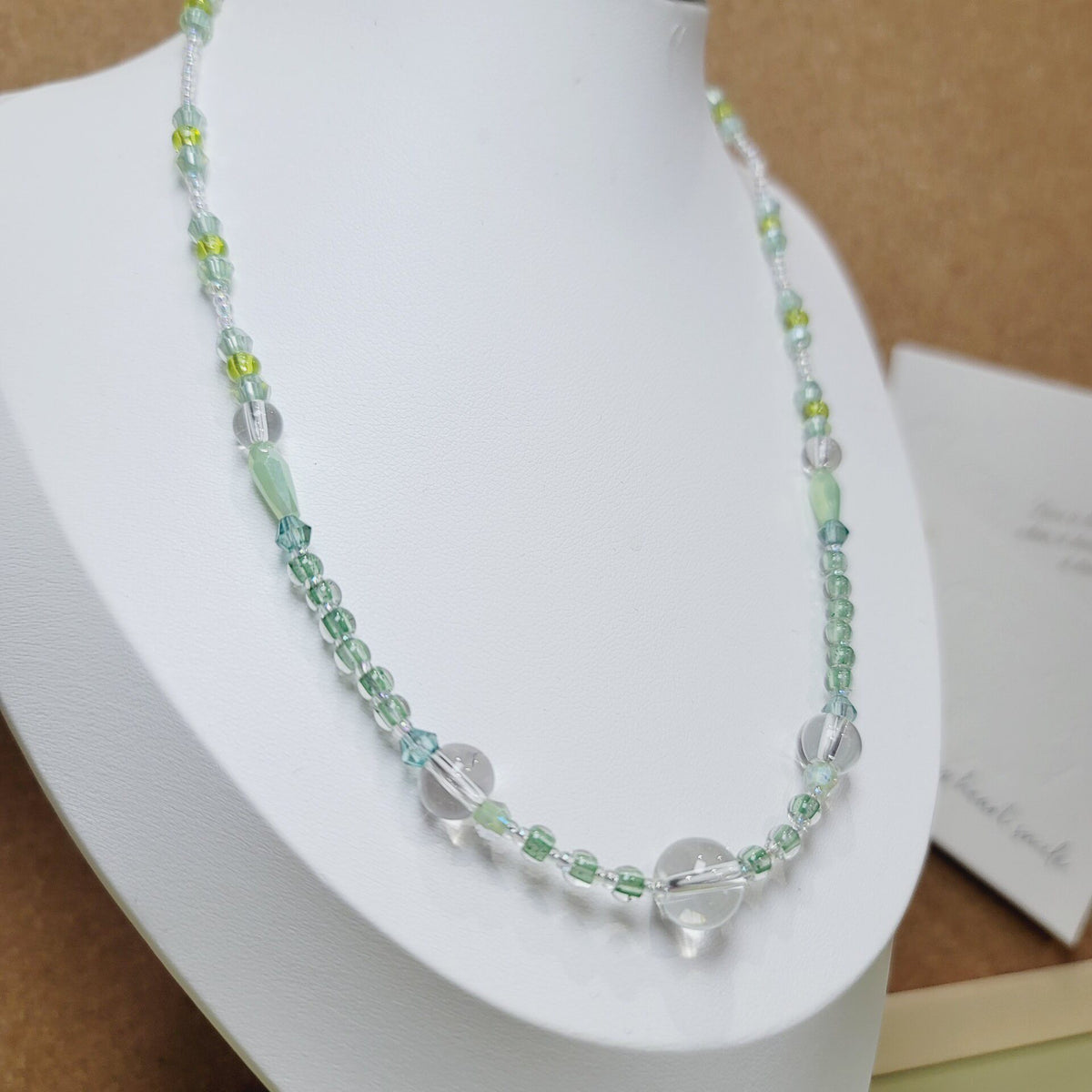 Handmade Beaded Necklace Clear Mint Green Glass