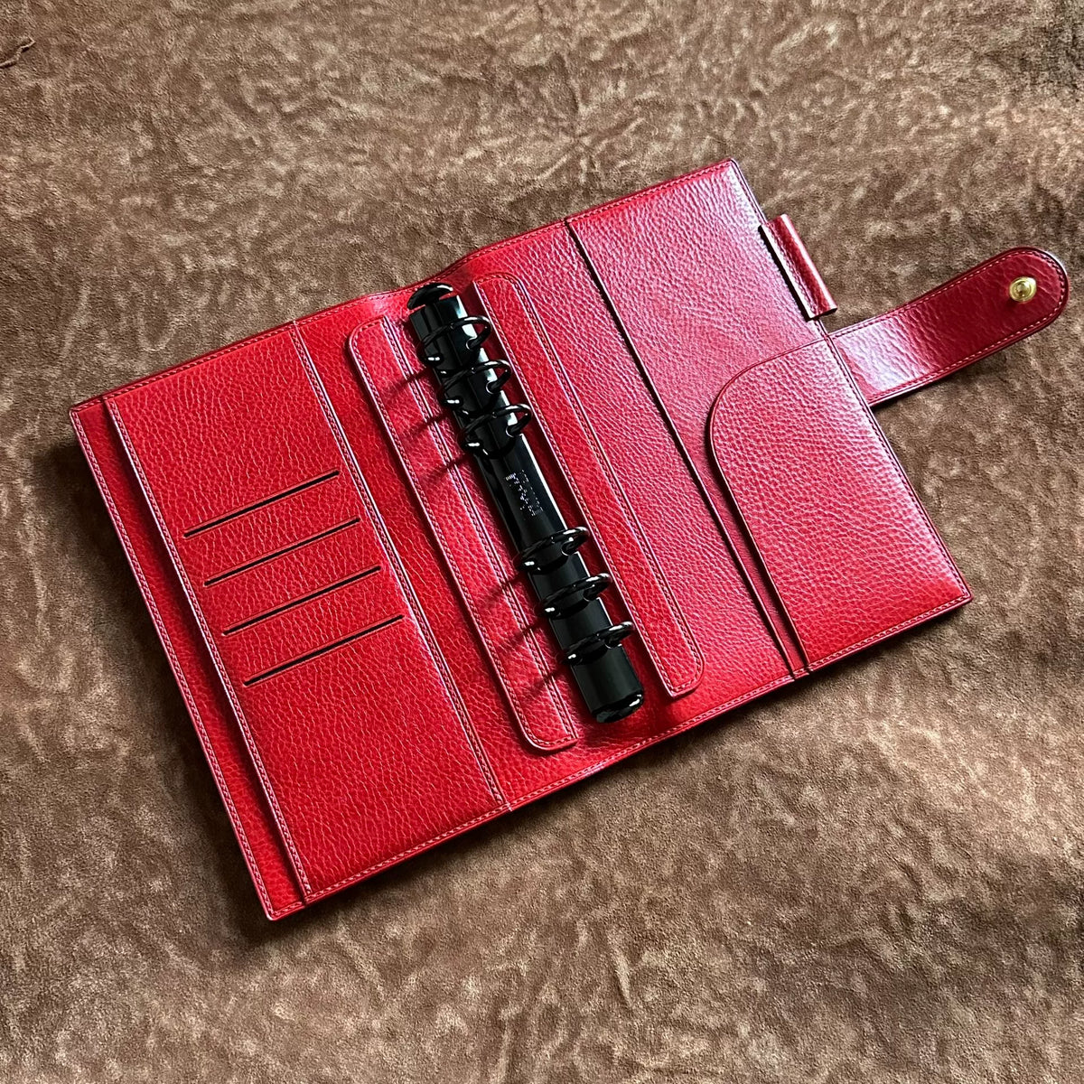 A6 Personal Organizer Black Red Leather
