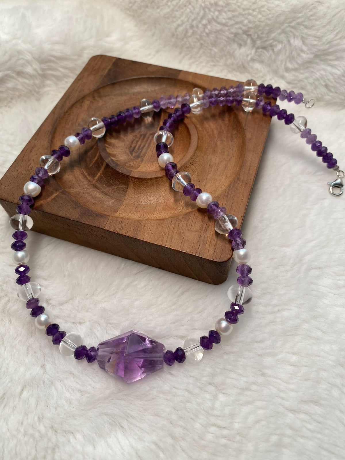 Amethyst and White Crystal Necklace