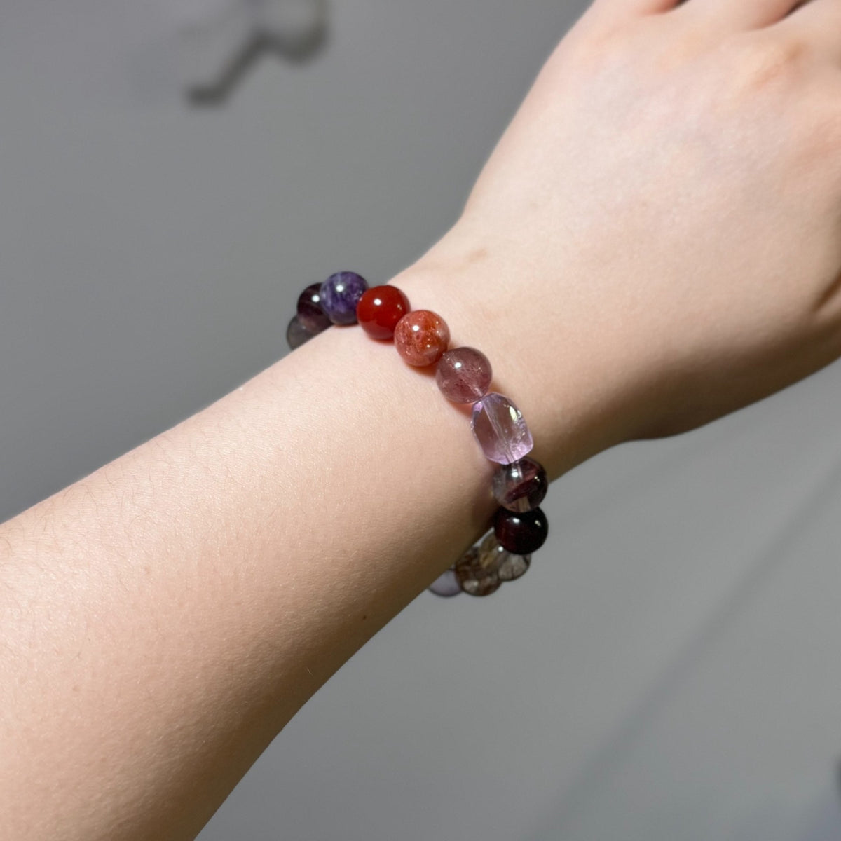Amethyst Beaded Bracelet 10mm Mixed Gemstones