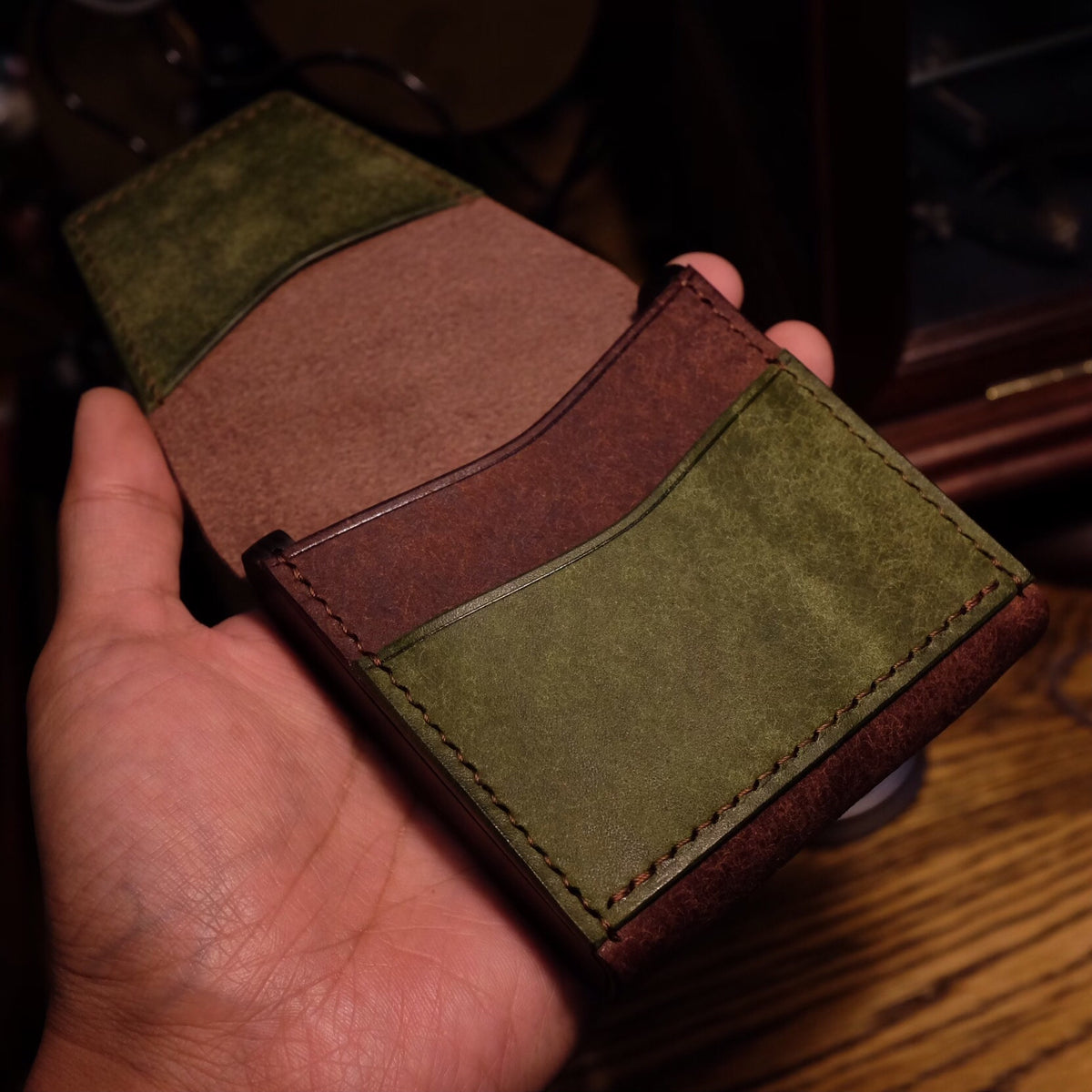 Handcrafted Leather Cigarette Case with Wood Trim