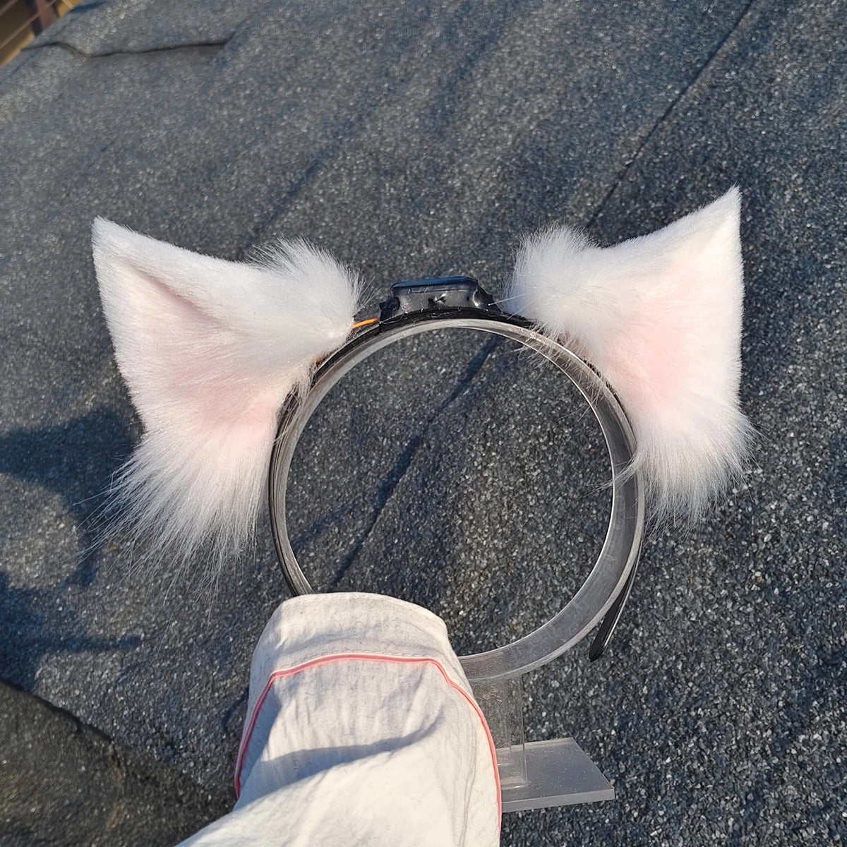 White Cat Ear Headband with Pink Inner