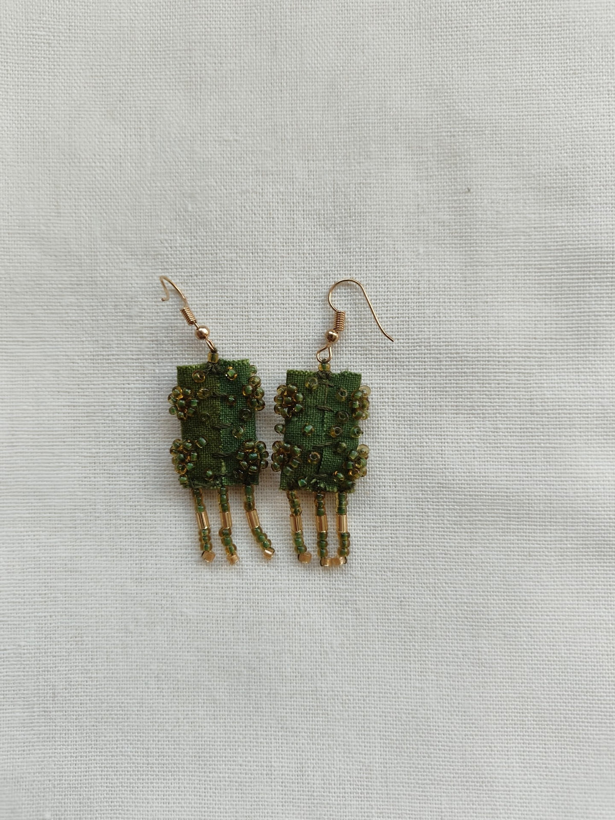 Handmade Green Beaded Tassel Earrings