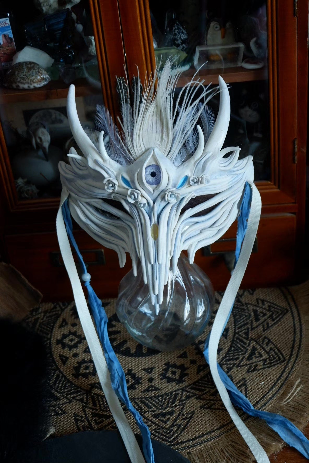 White Dragon Handcrafted Mask Chinese Style Prop