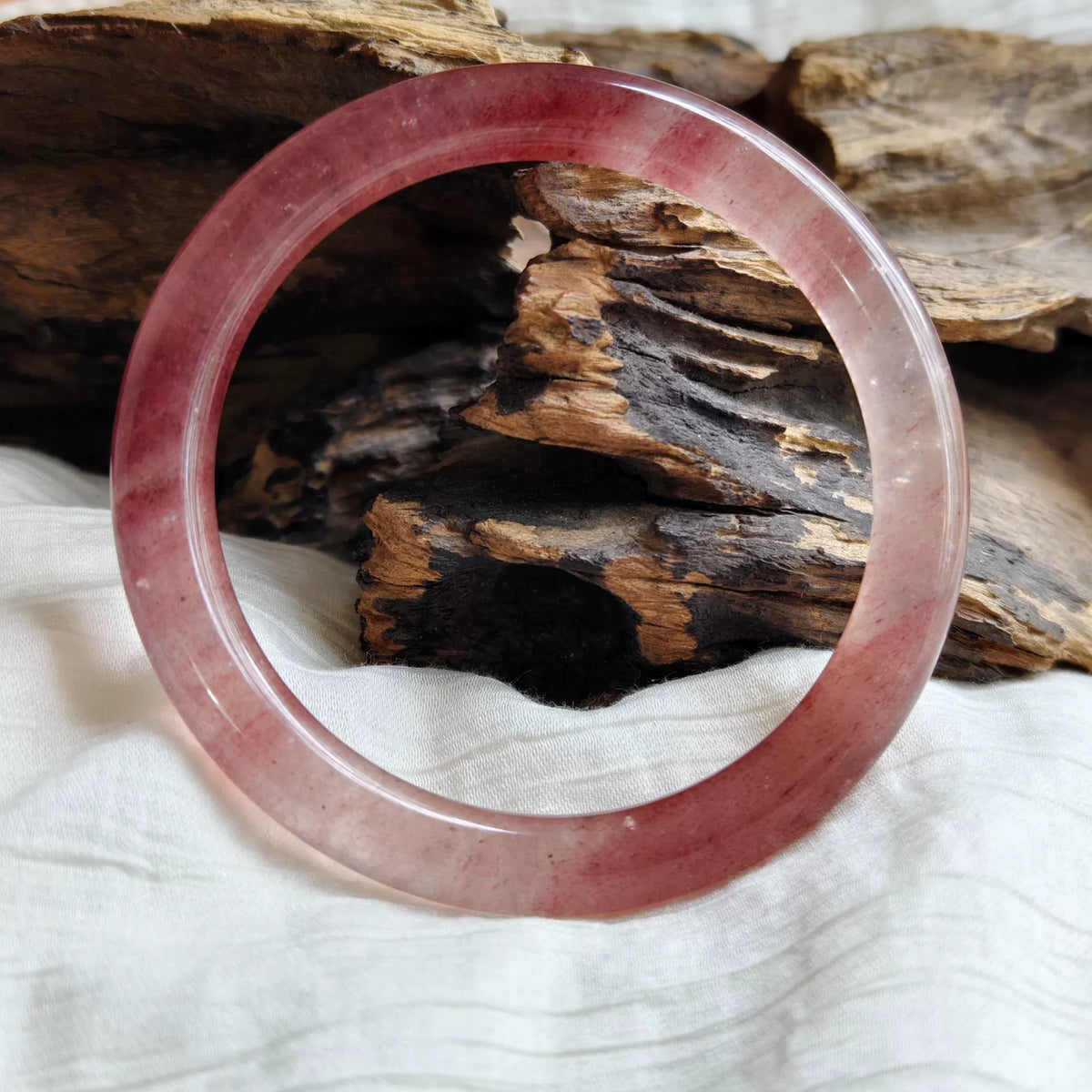 Natural Strawberry Quartz Round Bangle Bracelet