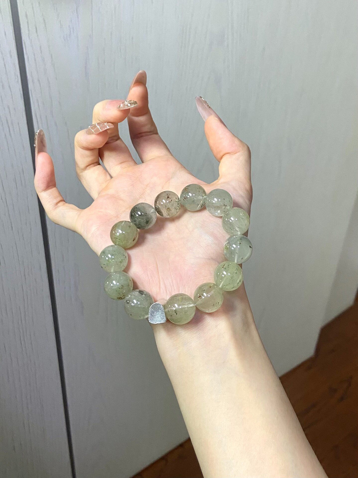 Natural Green Phantom Quartz Bracelet Pure Silver