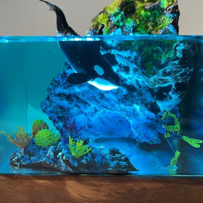 Orca Diver Resin Night Light Lamp
