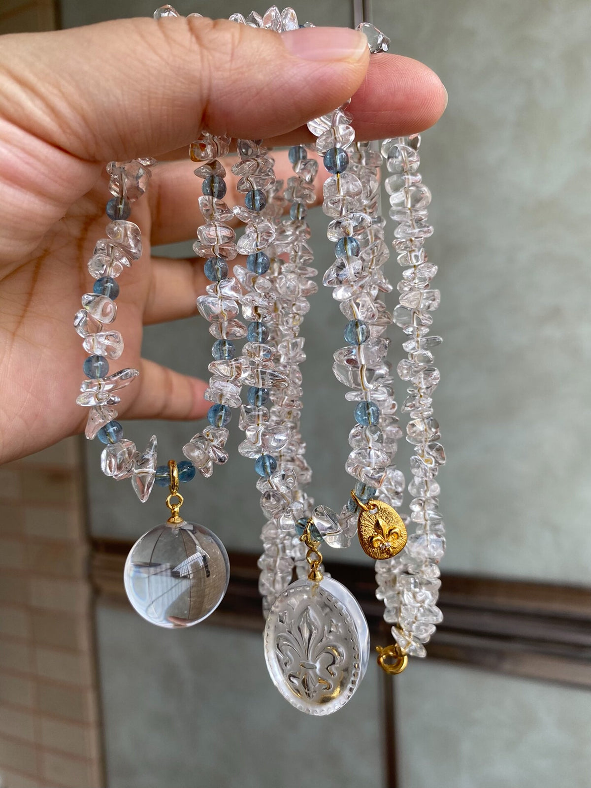 White Crystal Aquamarine Beaded Necklace