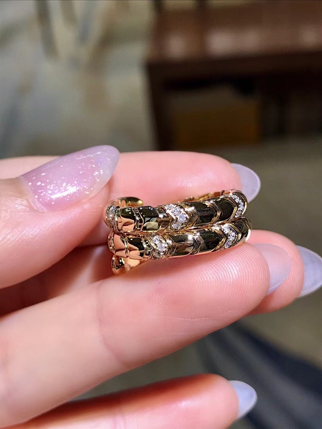 18K Gold Diamond Snake Ring