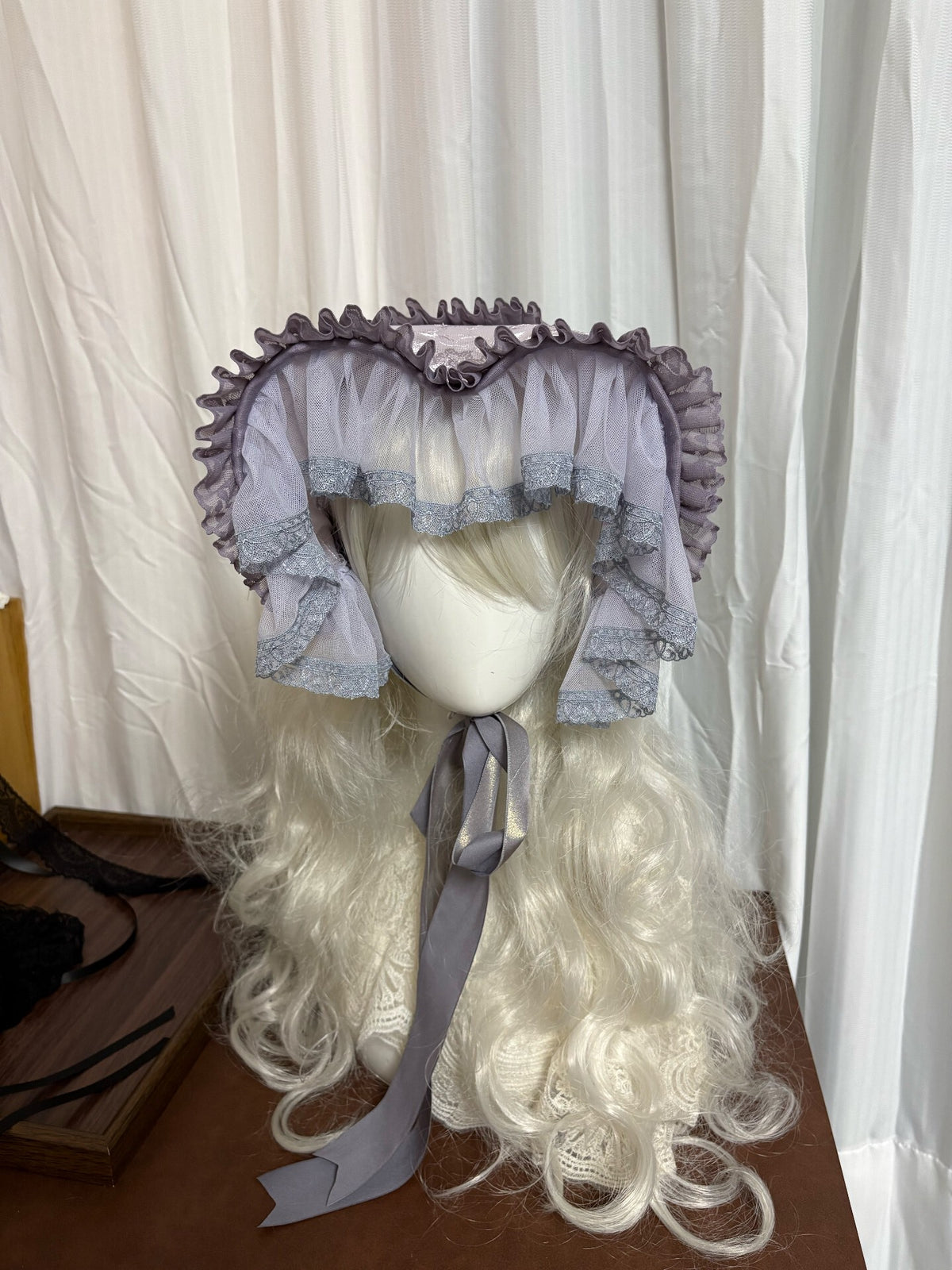 Dusty Lavender Lace Veil Bonnet