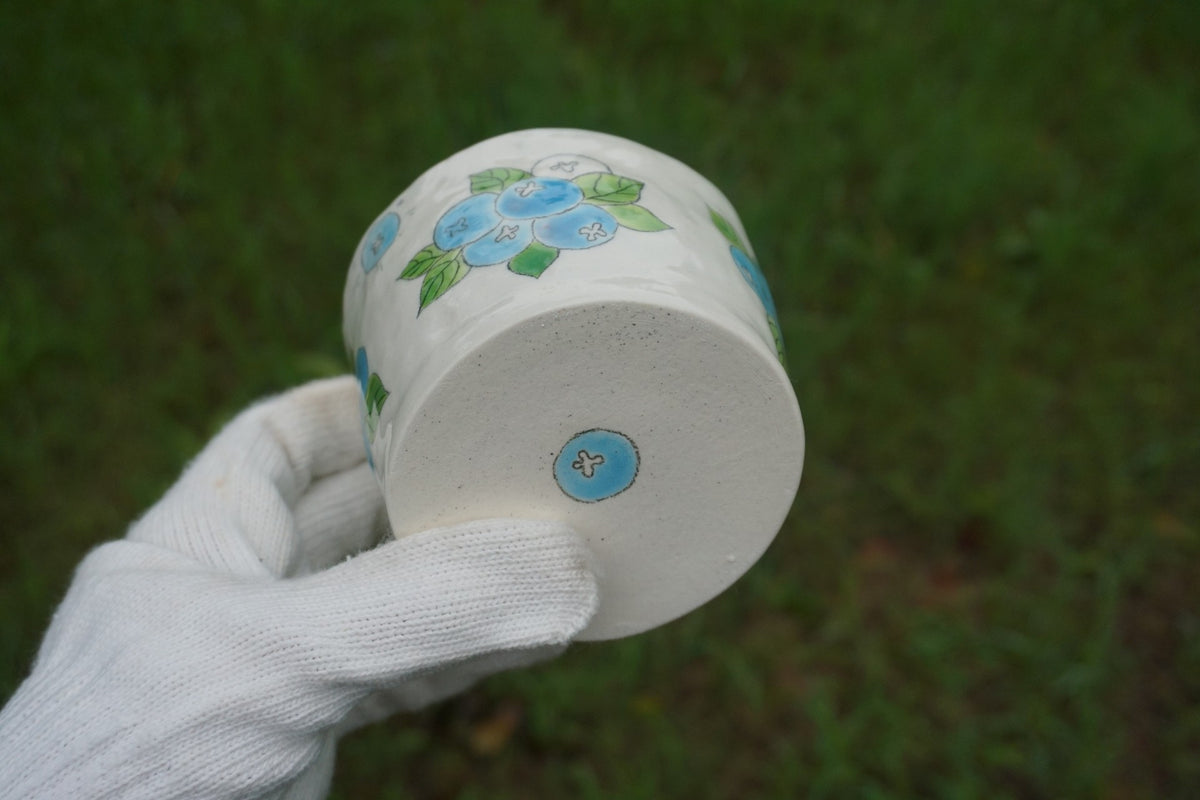 Handmade Ceramic Cup with Hand Painted Blueberries