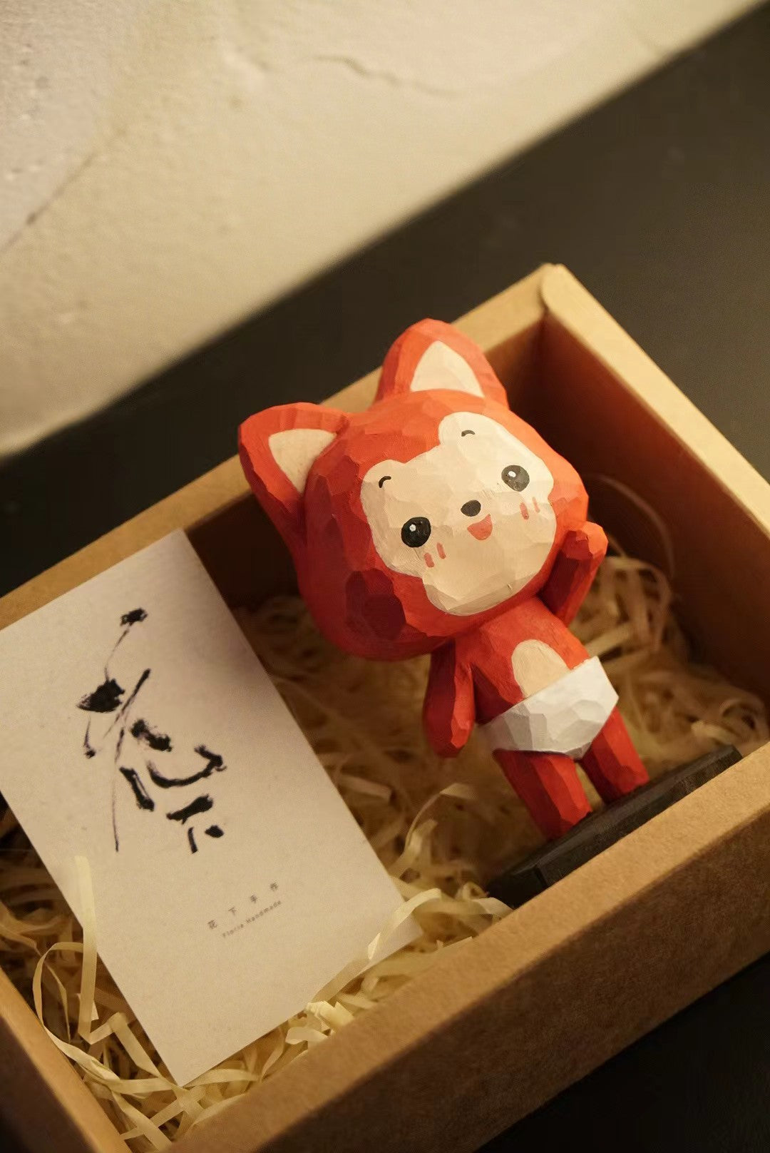 Hand-Carved Linden Wood Geometric Fox Figurine