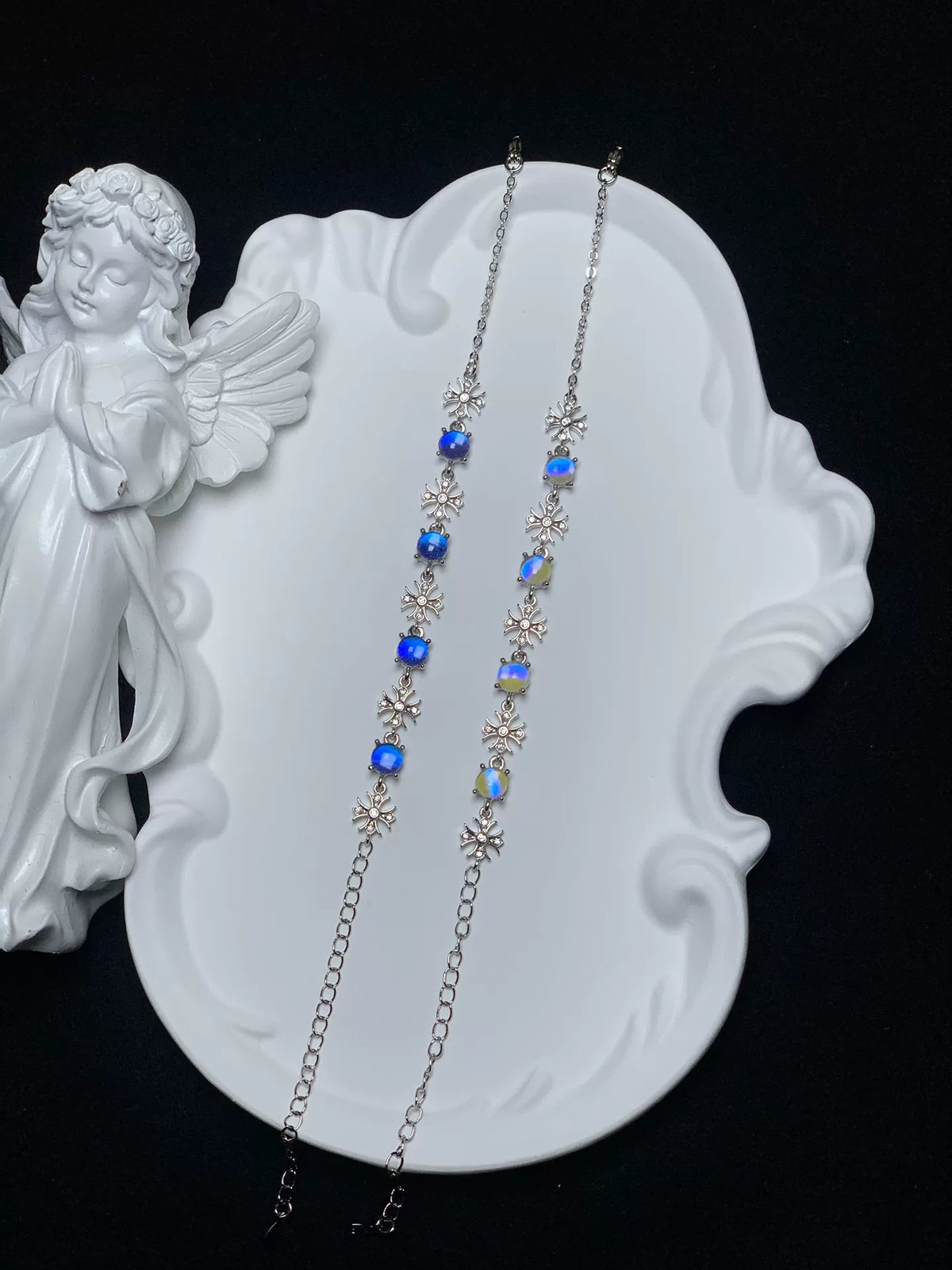 Bracciale farfalla con perle di cristallo blu
