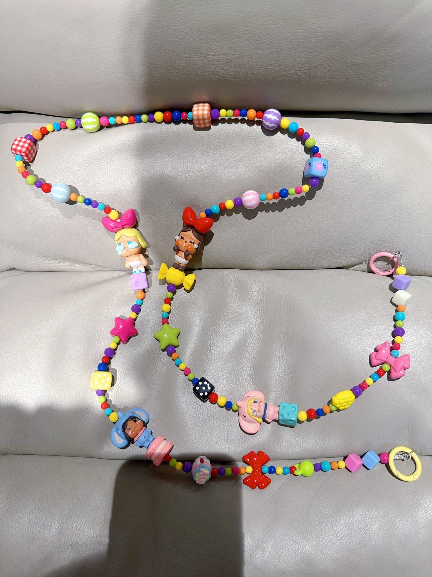Colorful Beaded Phone Strap with Character Charms