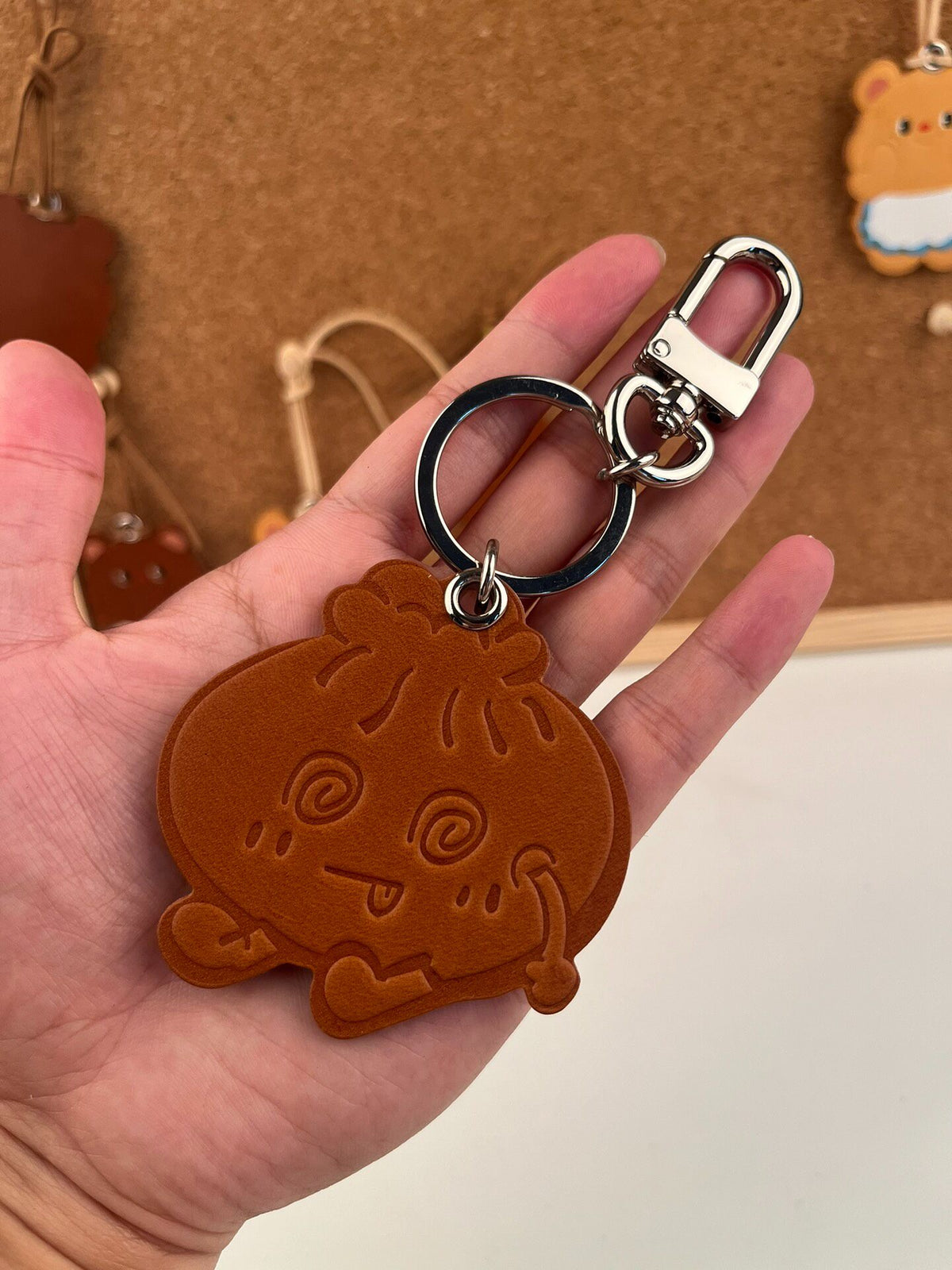 Vegetable Tanned Leather Cartoon Keychain Charm