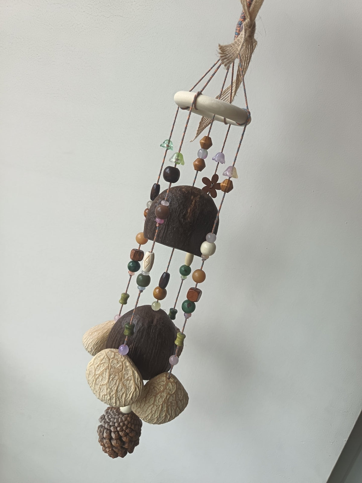 Coconut Shell Wind Chime with Colorful Beads