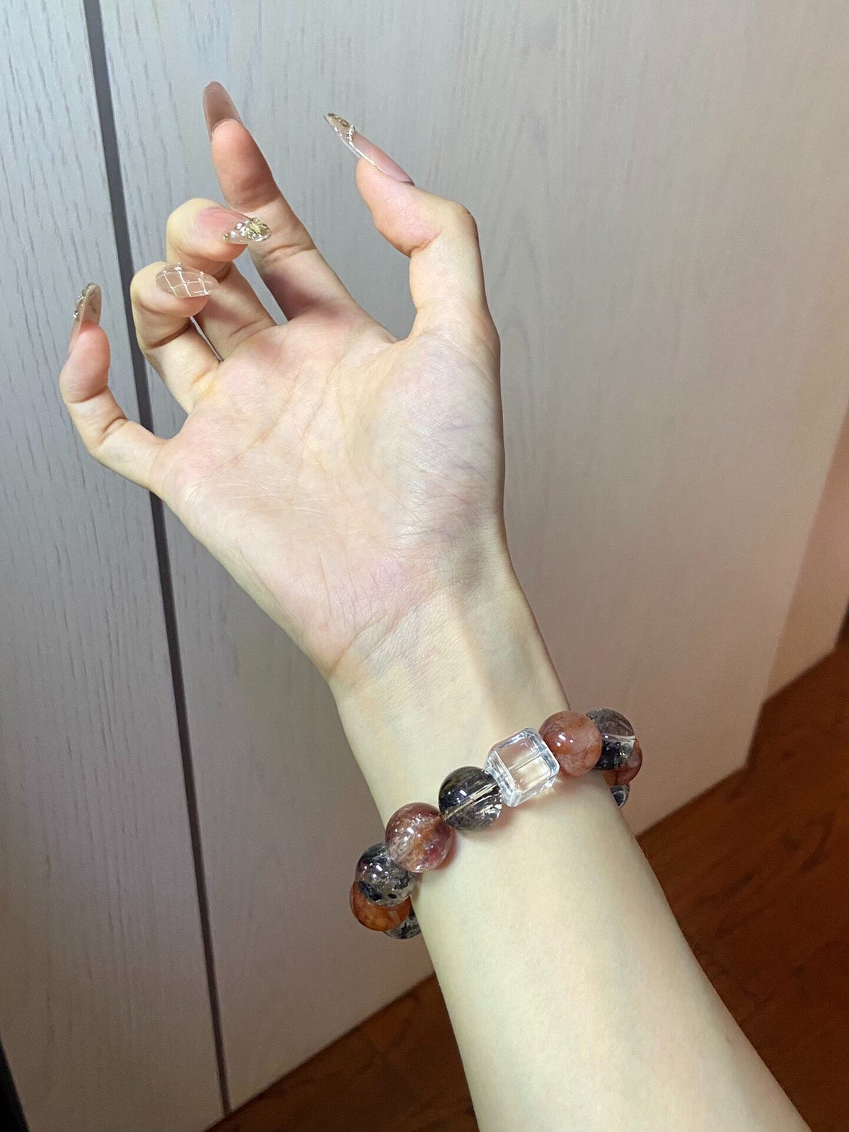 Bracelet with Black Herkimer Red Agate Silver Obsidian