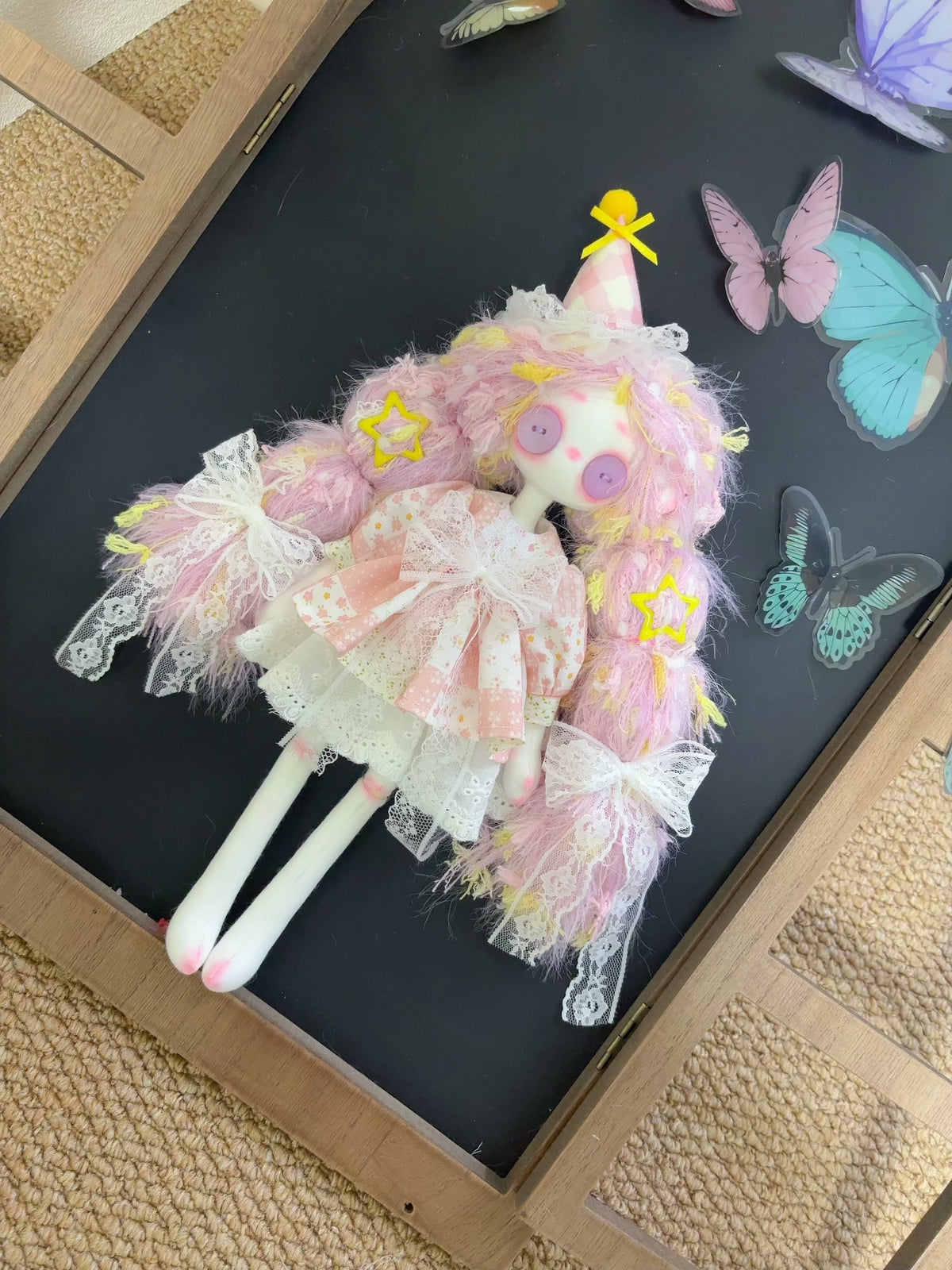 Handmade Button Eyed Art Doll 31cm