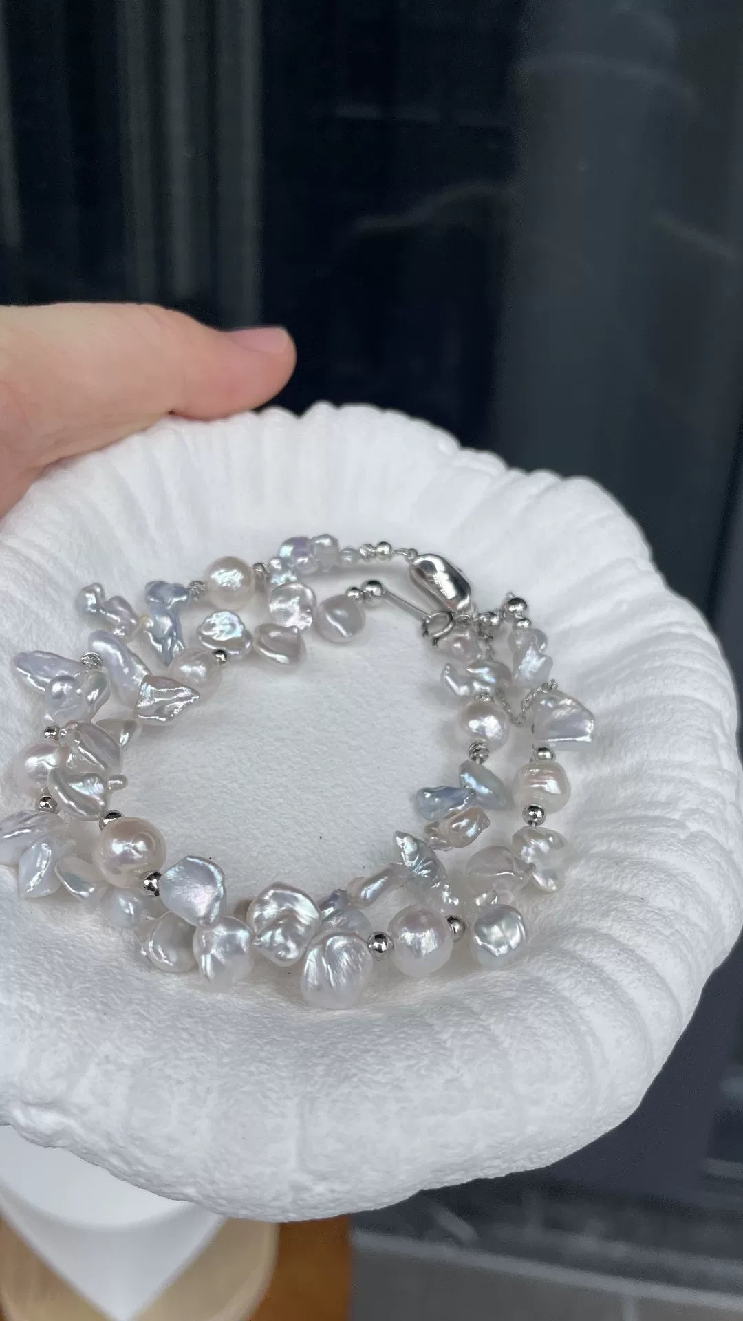 Baroque Freshwater Pearl Bracelet Silver Blue