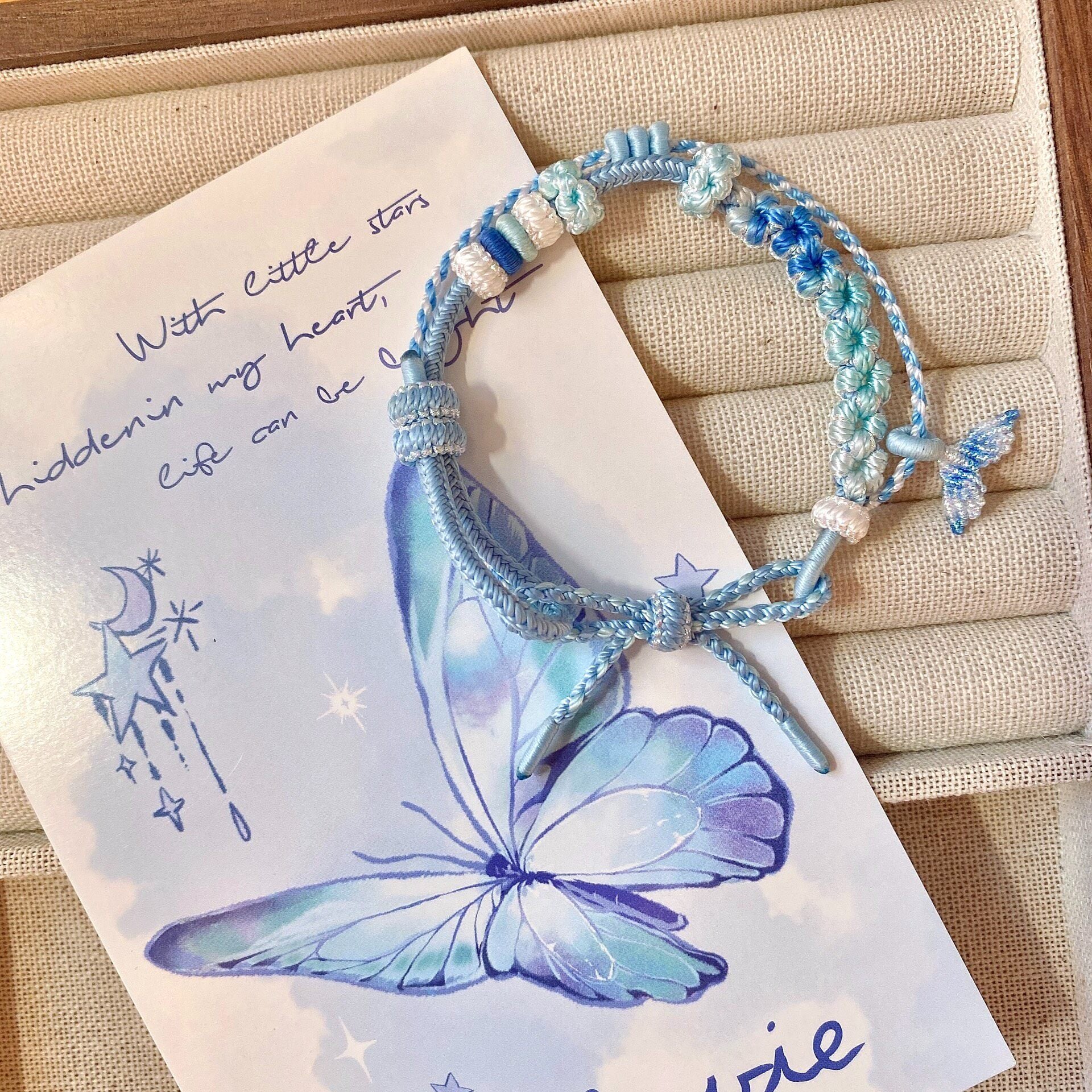 Handcrafted Two-Layer Gradient Floral Butterfly Bracelet