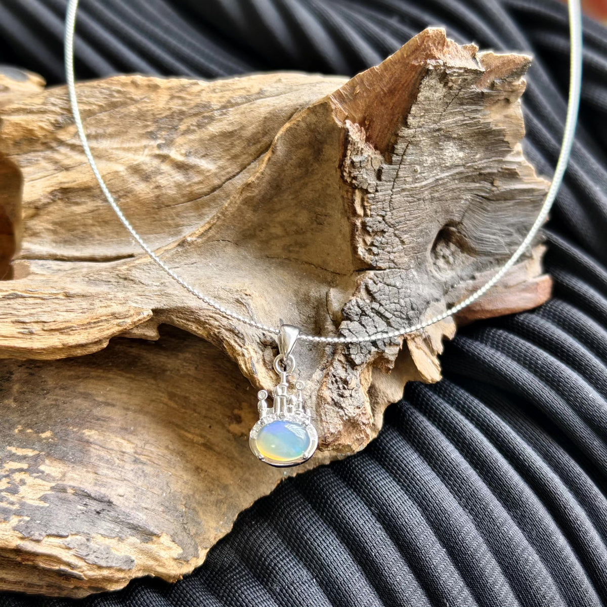 Opal Necklace Sterling Silver Castle Pendant