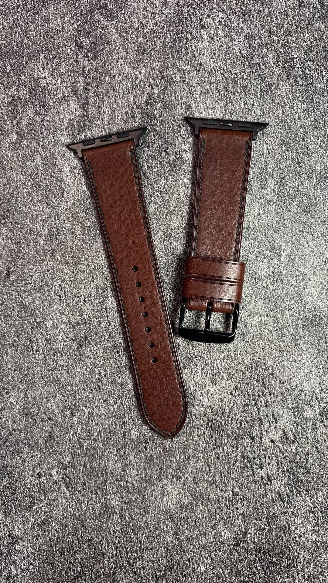 Custom Pebbled Leather Watch Strap Deep Brown