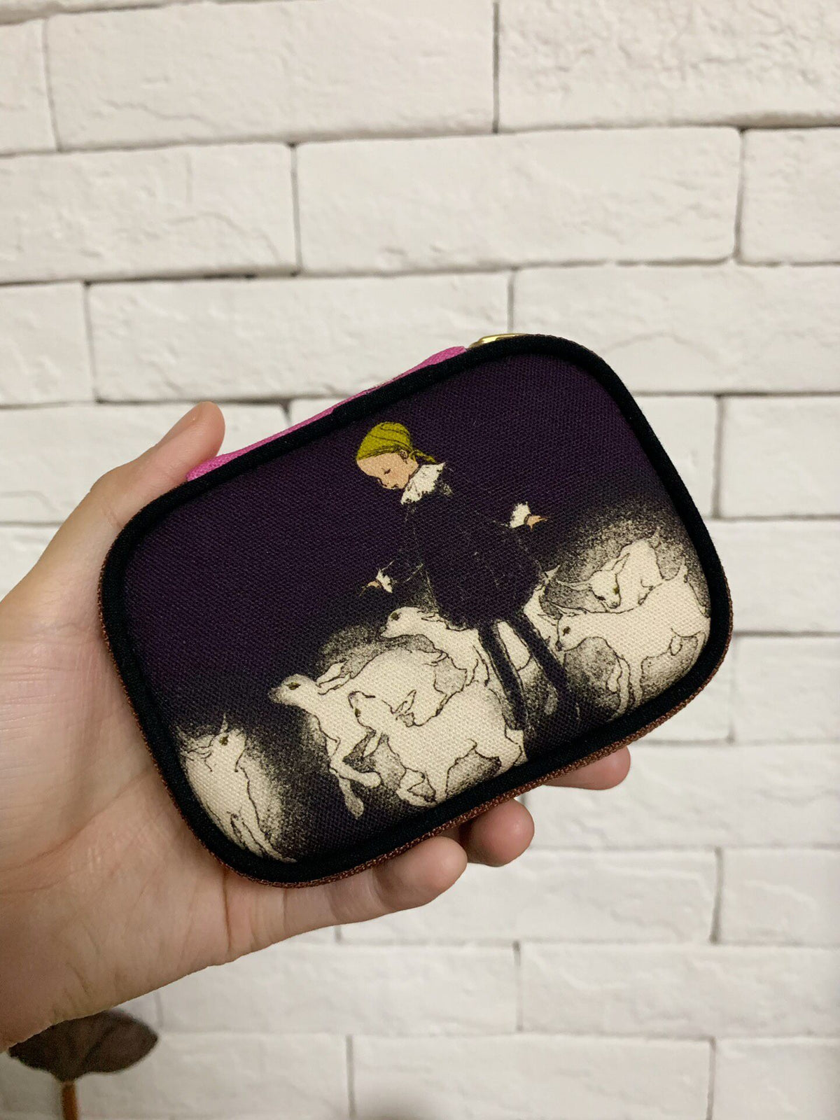 Zippered Patchwork Pouch with Illustrated Panels