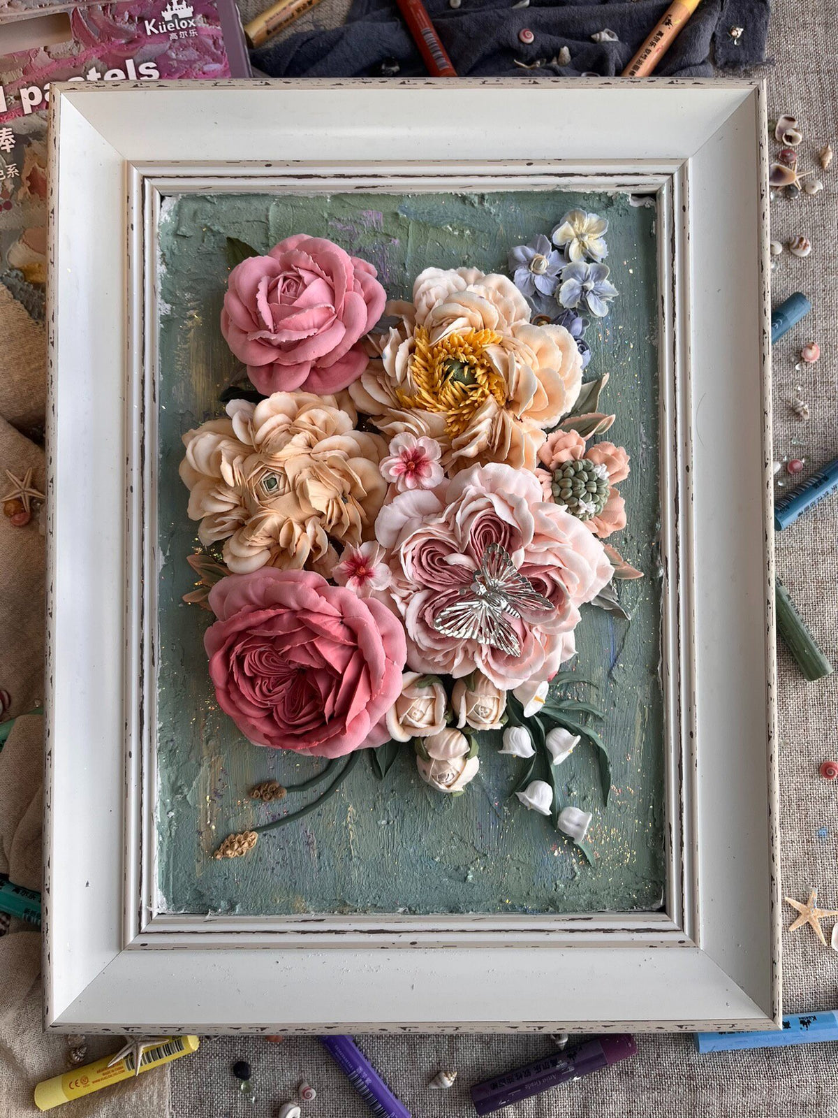 Clay Flower Painting Framed Art