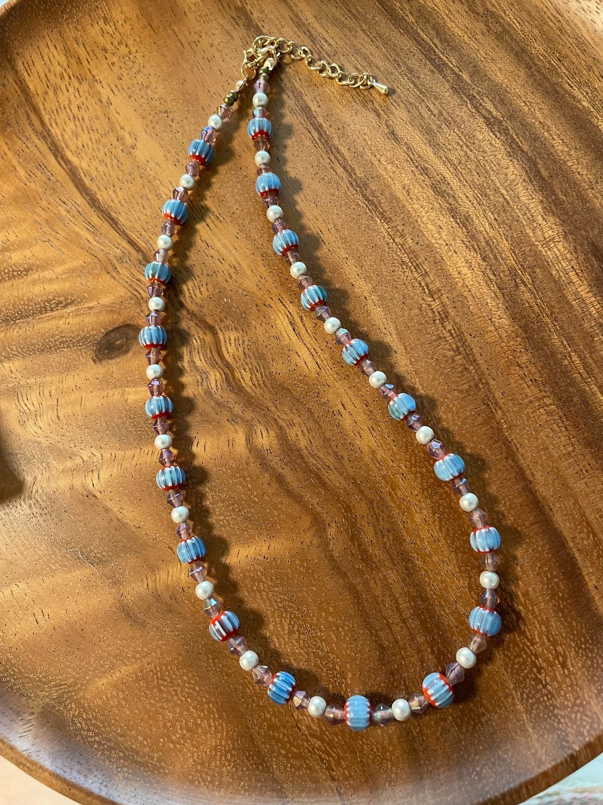 Sky Blue Glass Beaded Necklace
