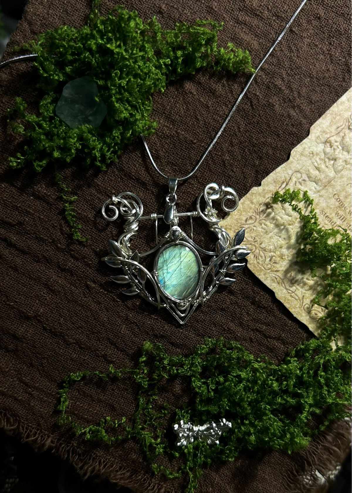 Labradorite Wire Wrapped Lyre Pendant