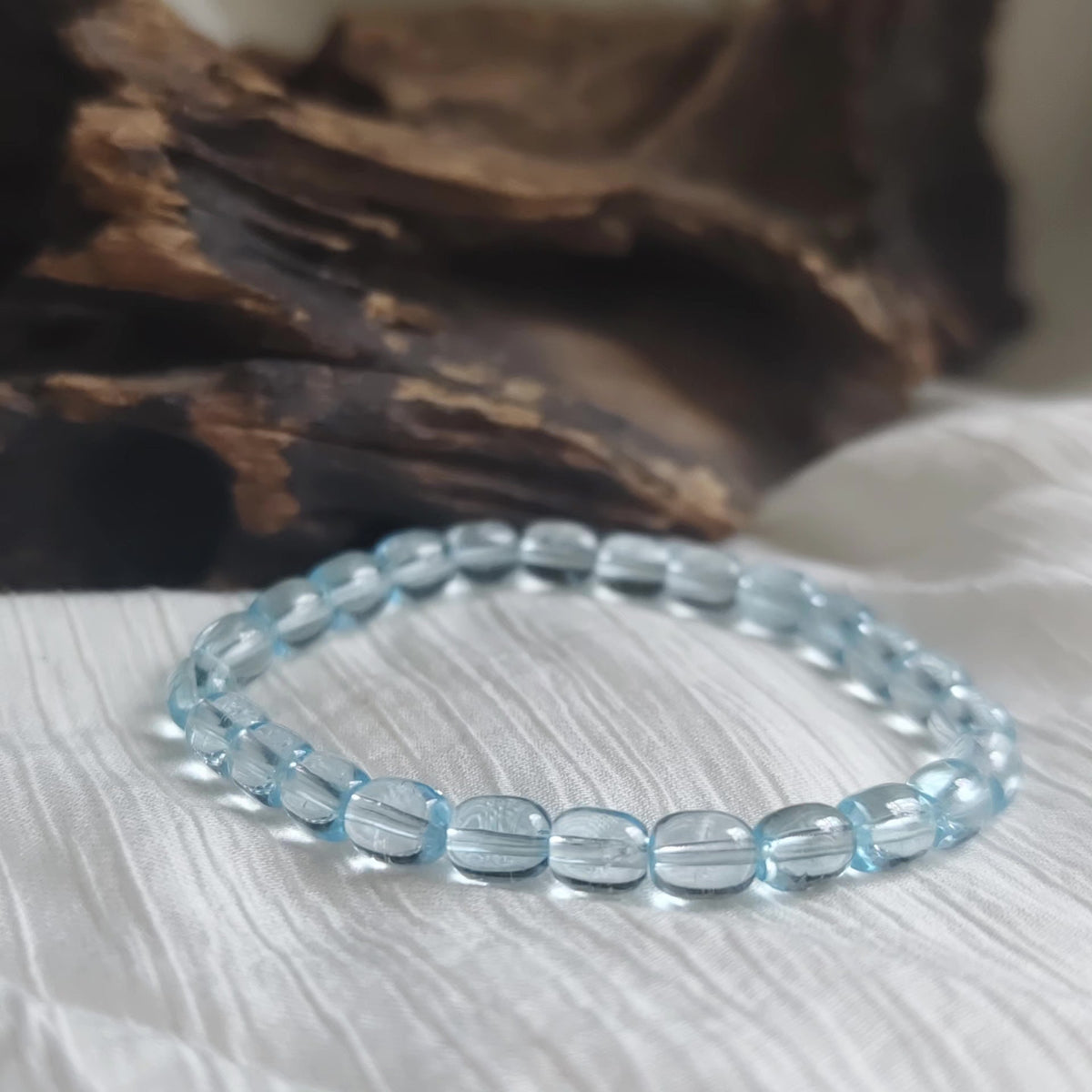 Natural Blue Topaz Barrel Bead Bracelet