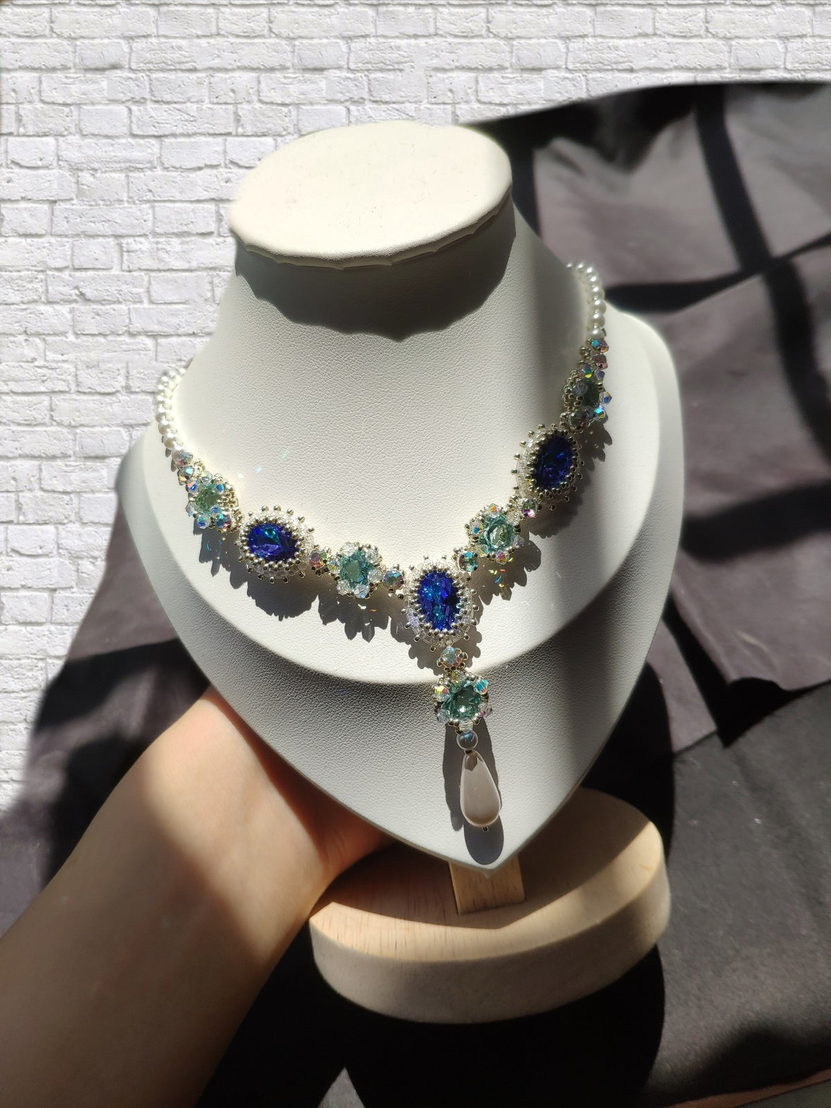 Handcrafted Blue Beaded Y Pendant Necklace