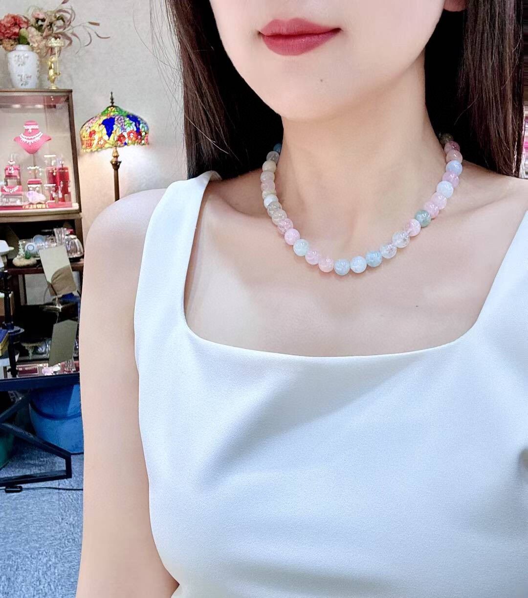 Polished Morganite Bead Necklace, 10-10.2mm, 62.6g, 43cm