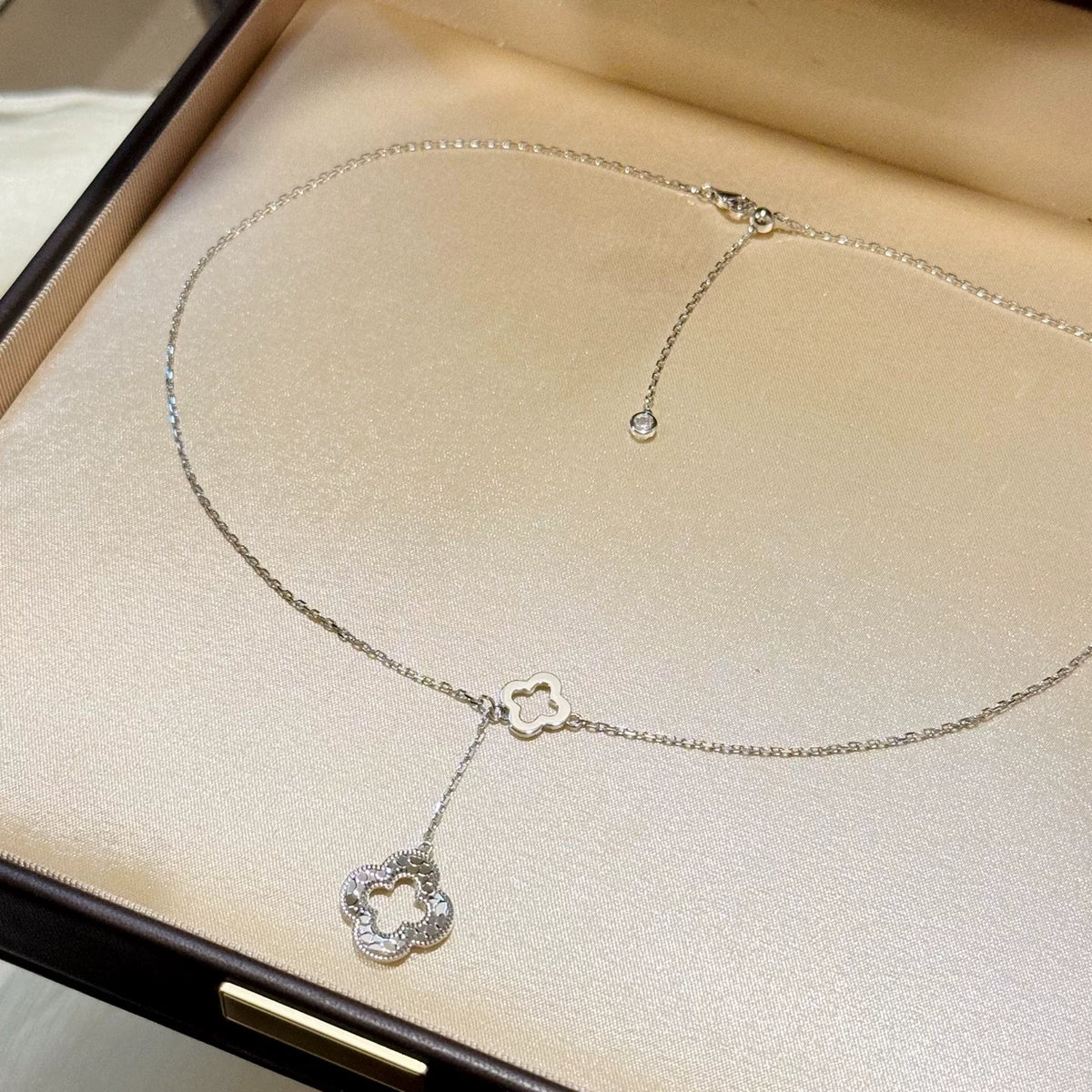 S925 Sterling Silver Double Four Leaf Clover Necklace