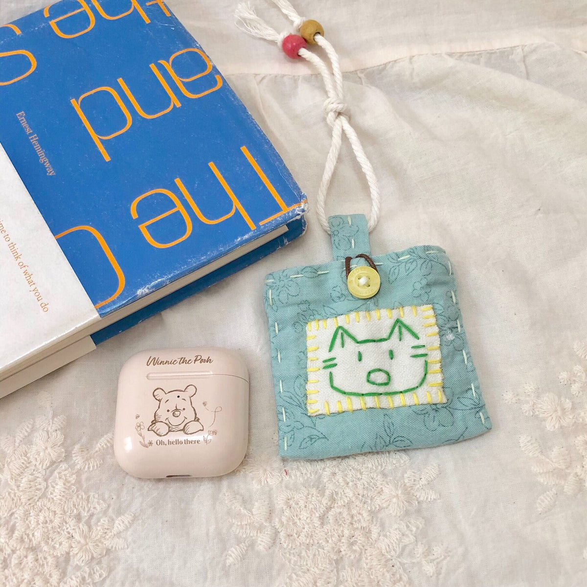 Hand Embroidered Cat Fabric Pouch