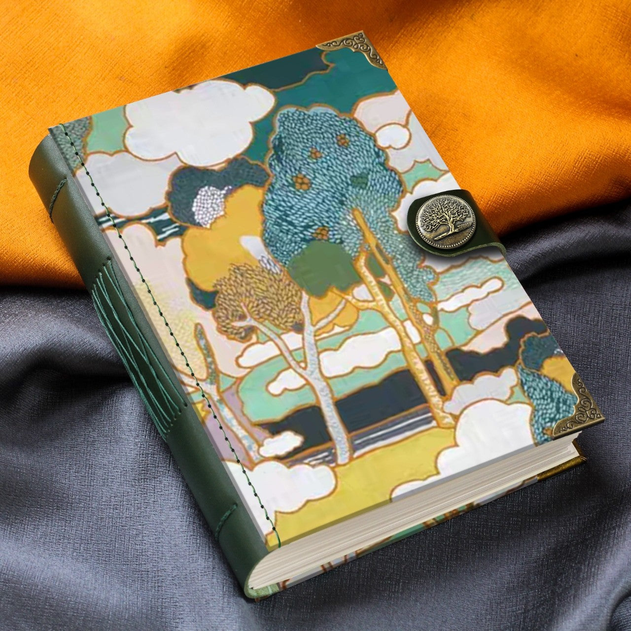 Blank Art Nouveau Landscape Notebook with Metallic Tree Closure
